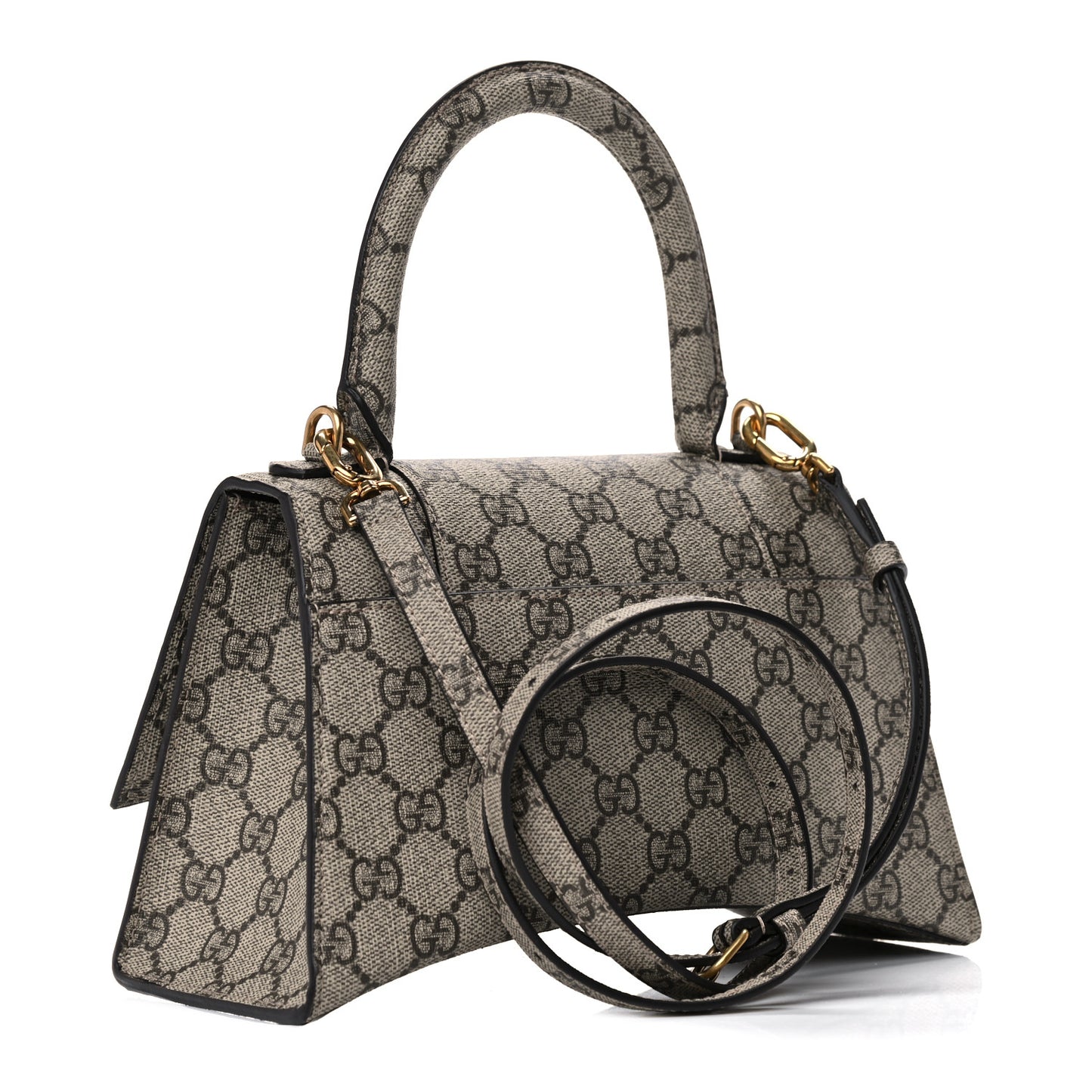 X GUCCI GG Supreme Monogram Small Hourglass Top Handle Bag Beige Ebony
