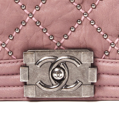 Chanel Crumpled Lambskin New Medium Studded Boy Flap Dark Pink 6 of 10