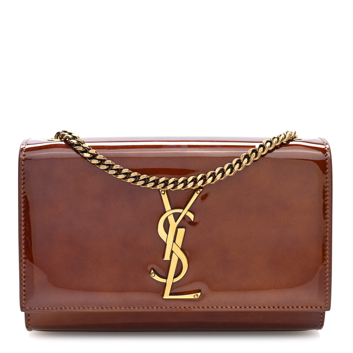 Patent Small Monogram Kate Satchel Chataigne