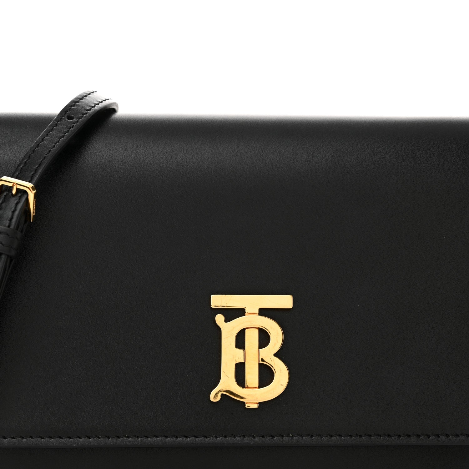 Burberry Calfskin Monogram TB Mini Flat Crossbody Bag Black 7 of 13