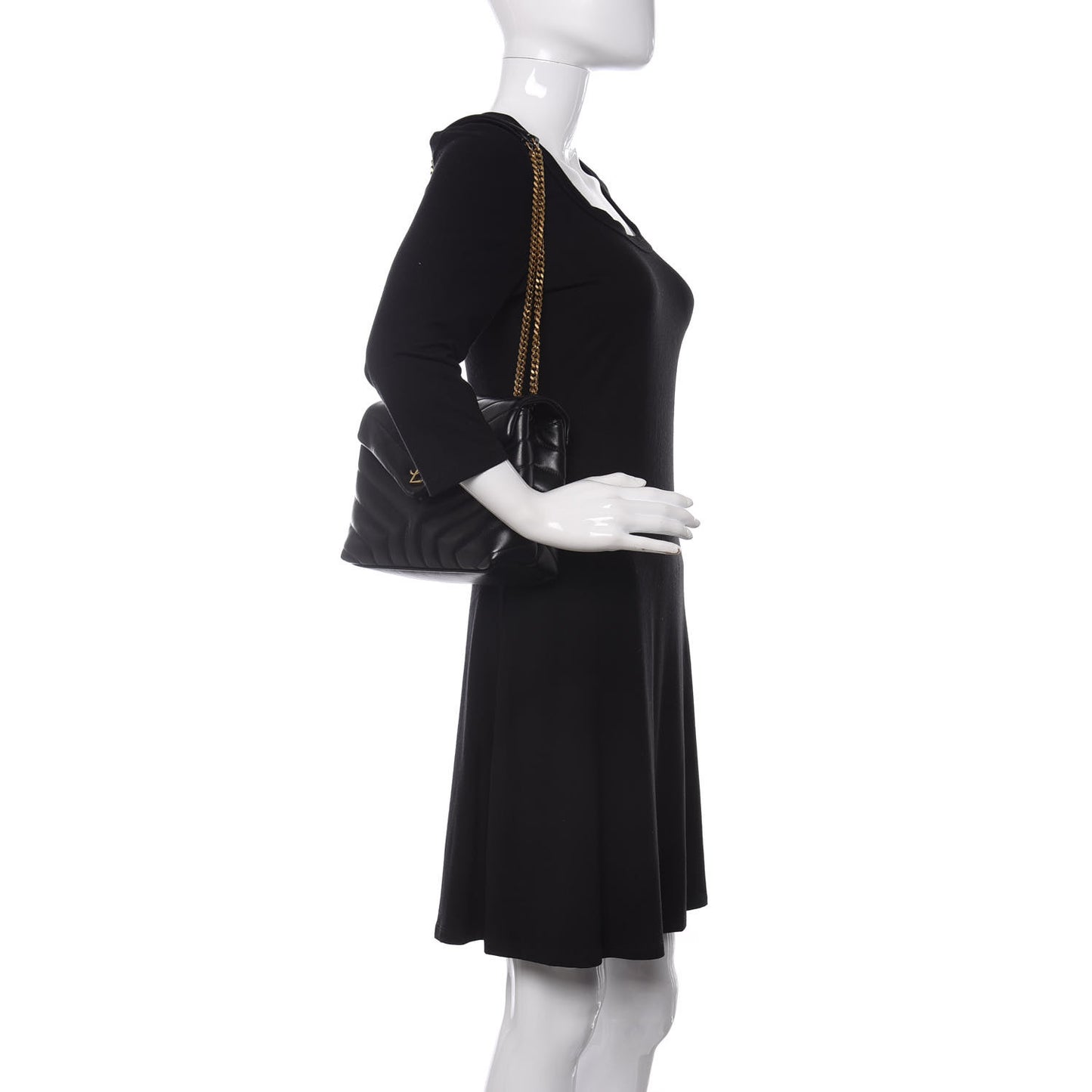 Calfskin Y Quilted Monogram Small Loulou Chain Satchel Black