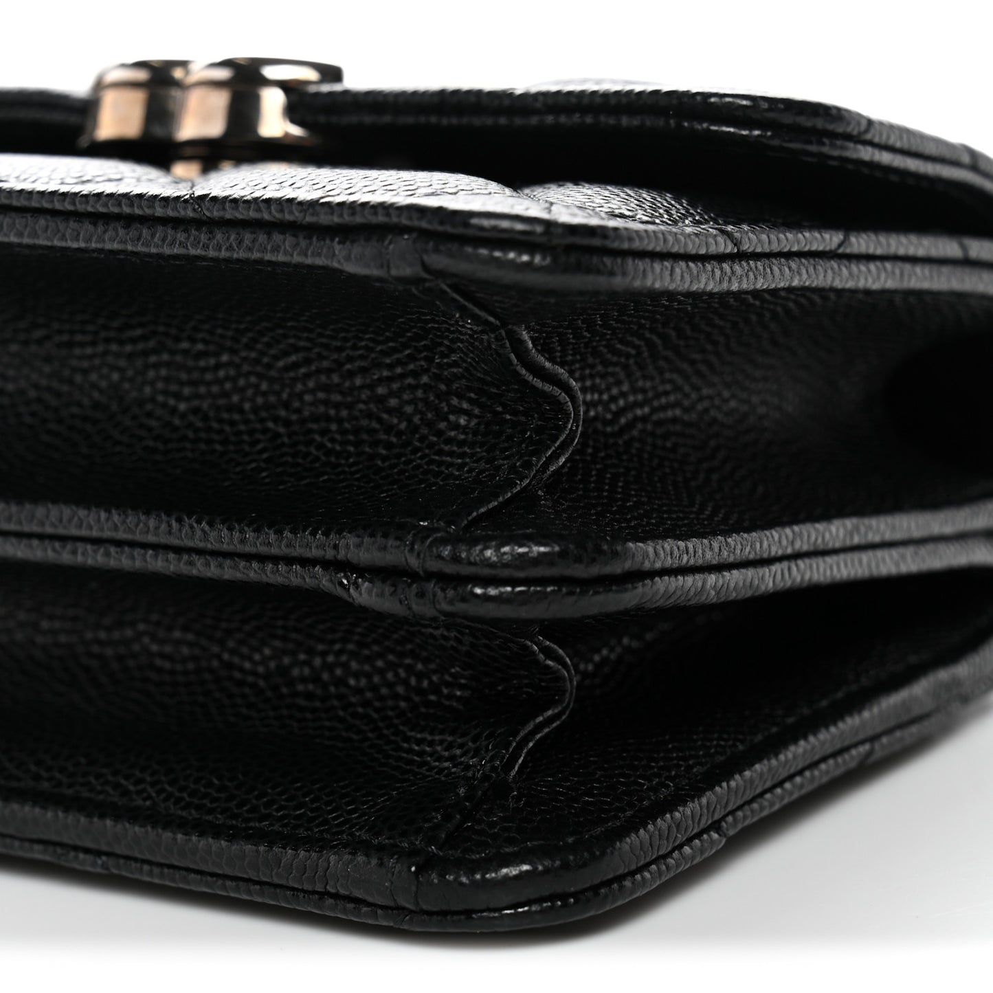 Caviar Quilted Enamel Top Handle Flap Clutch With Chain Black