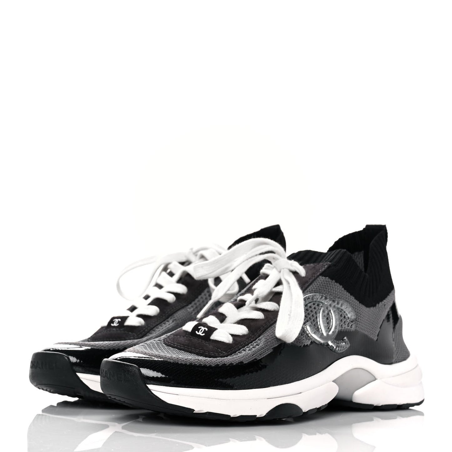 Mesh Suede Fabric Womens CC Sneakers 39 Grey White Black