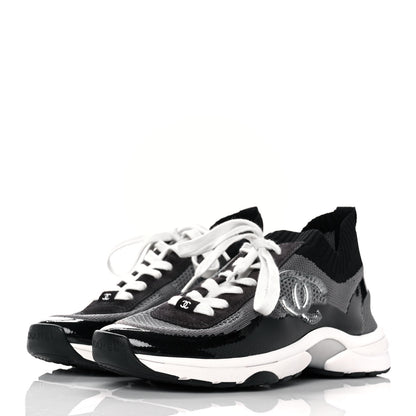 Chanel Mesh Suede Fabric Womens CC Sneakers 39 Grey White Black 3 of 8