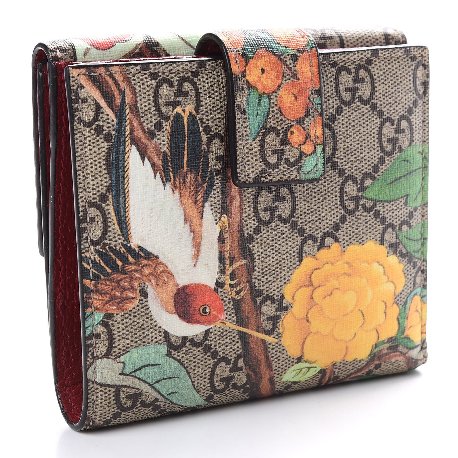 Gucci GG Supreme Monogram Tian French Flap Wallet Beige Multicolor Red 3 of 6