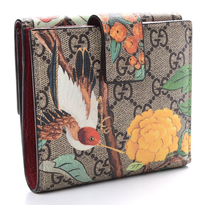 Gucci GG Supreme Monogram Tian French Flap Wallet Beige Multicolor Red 3 of 6