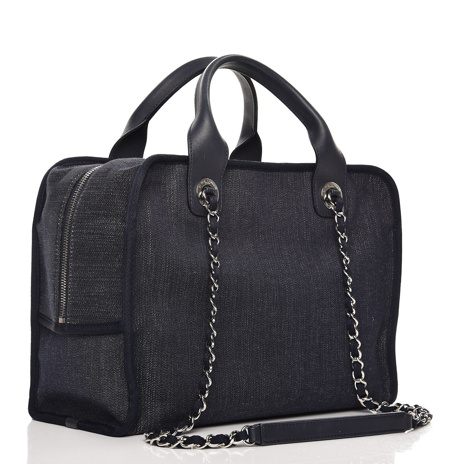 Chanel Denim Deauville Bowling Bag Dark Blue 4 of 9