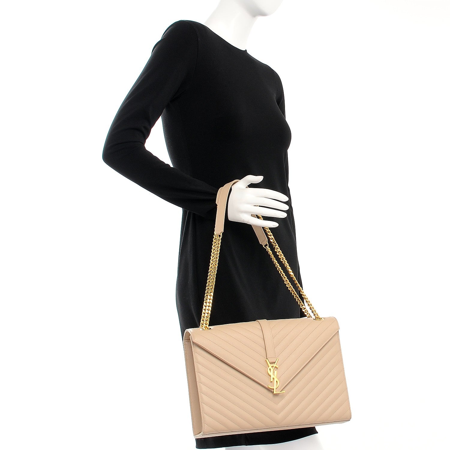 Saint Laurent Grain De Poudre Matelasse Chevron Large Monogram Satchel Dark Beige 2 of 8