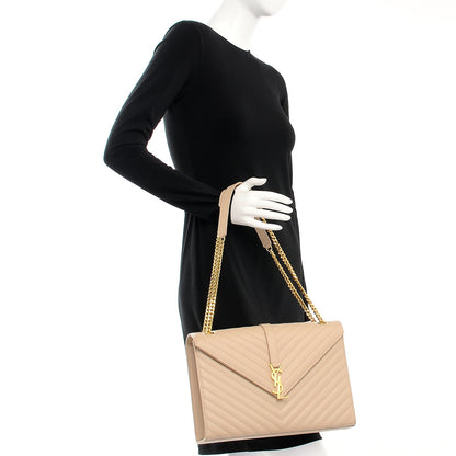 Saint Laurent Grain De Poudre Matelasse Chevron Large Monogram Satchel Dark Beige 2 of 8