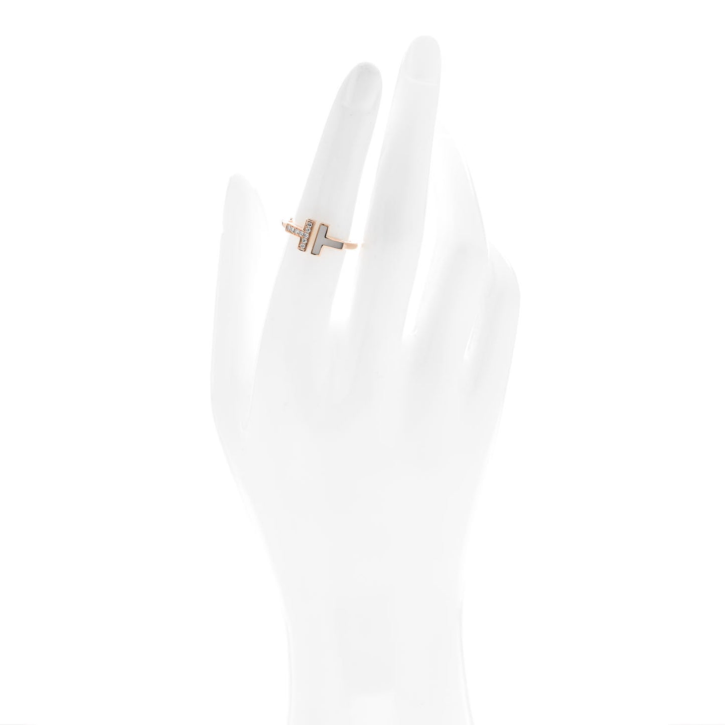 18K Rose Gold Diamond Mother of Pearl T Wire Ring 53 6.5