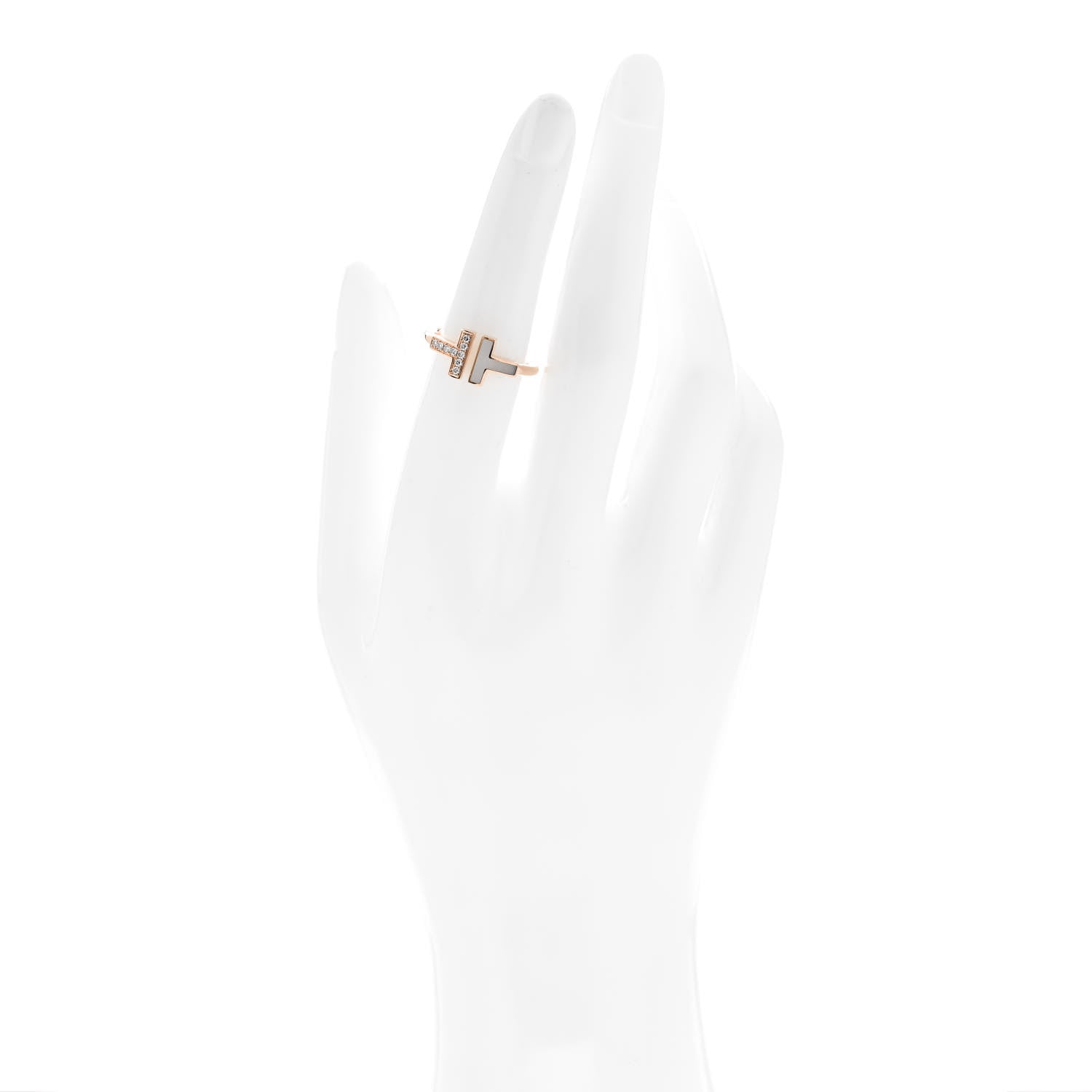 Tiffany 18K Rose Gold Diamond Mother of Pearl T Wire Ring 53 6.5 2 of 4
