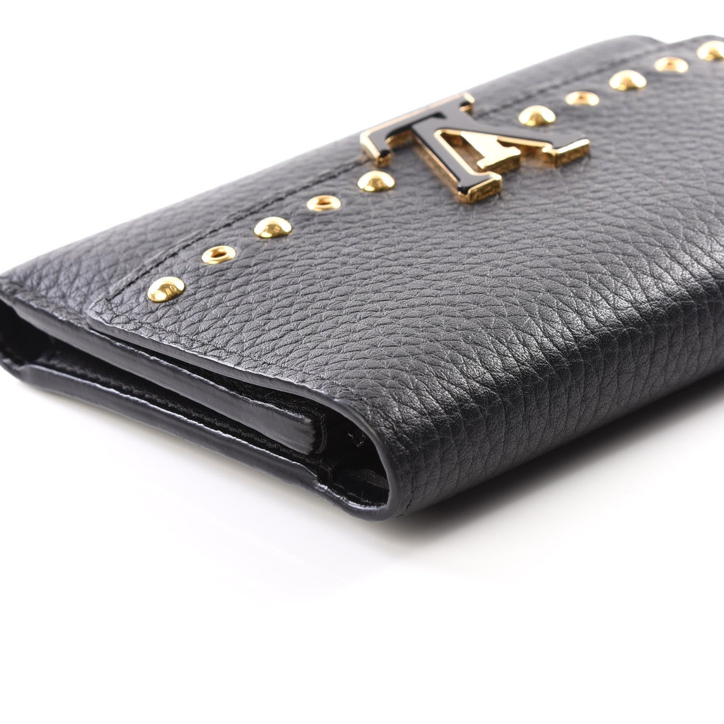 Taurillon Capucines Studded Compact Wallet Black