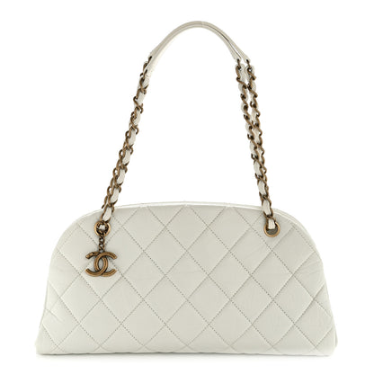 Chanel Aged Calfskin Quilted Medium Just Mademoiselle Bowling Bag White 1 of 11