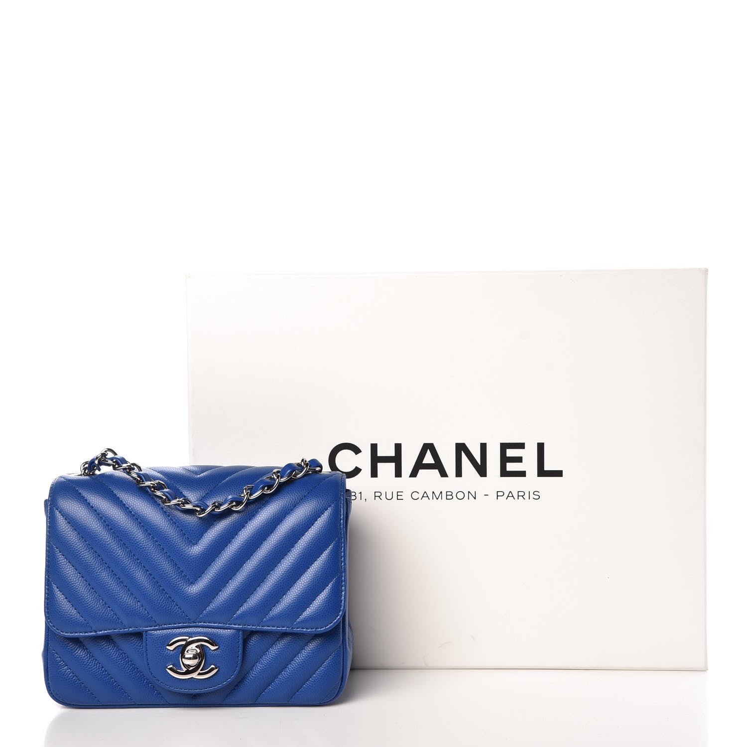 Chanel Caviar Chevron Quilted Mini Square Flap Blue 10 of 10