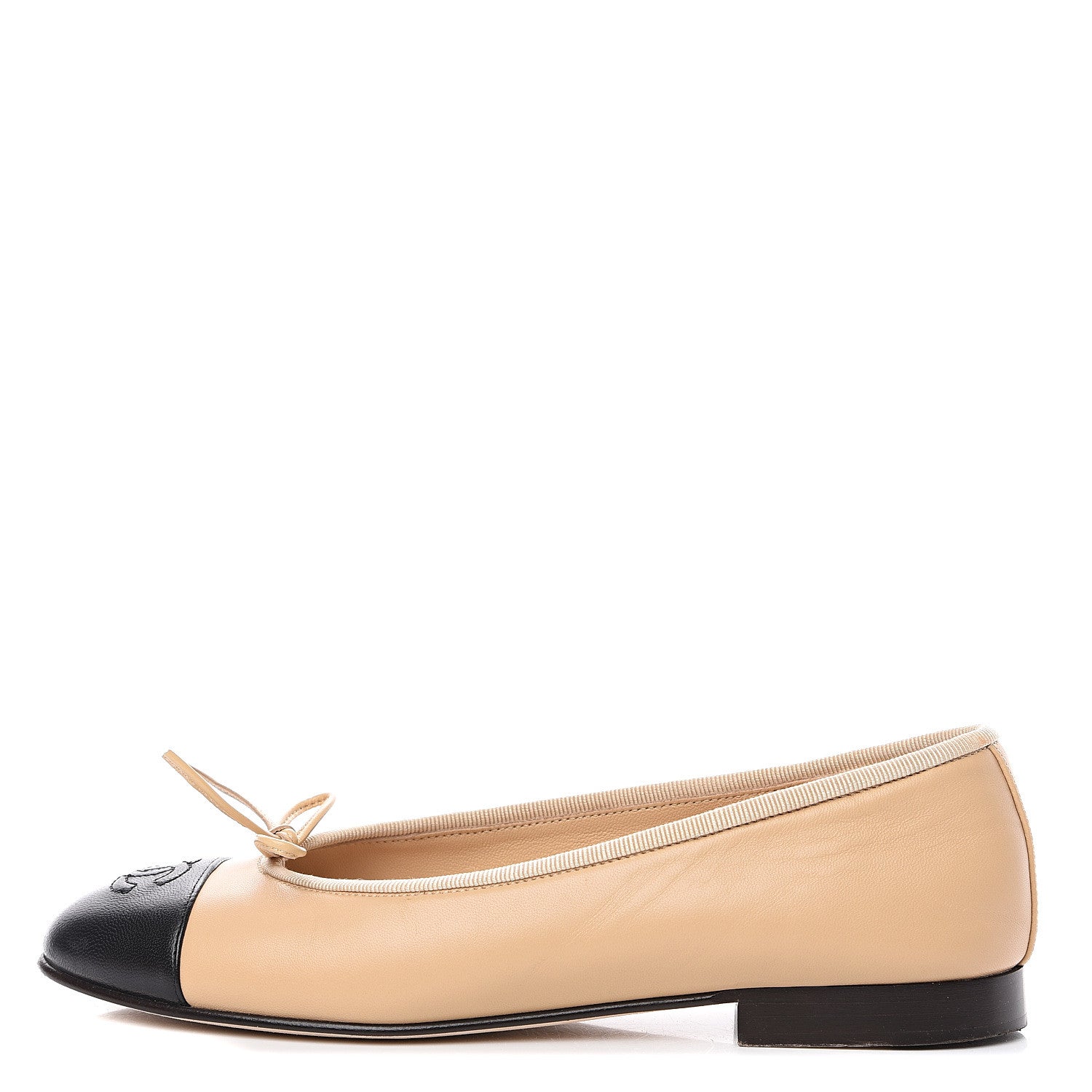 Chanel Lambskin Cap Toe CC Ballerina Flats 35.5 Beige Black 1 of 10