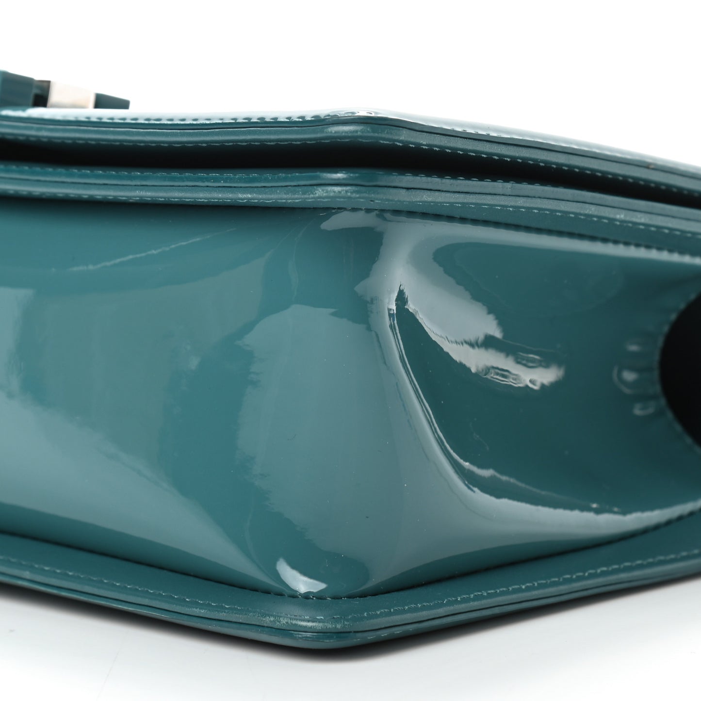 Patent Calfskin Quilted Medium Plexiglass Boy Flap Turquoise