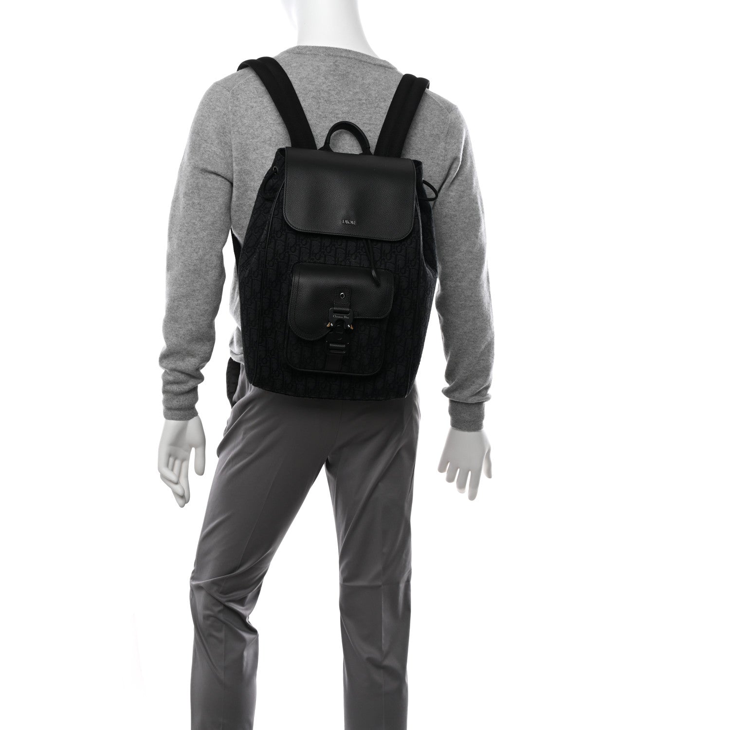 Christian Dior Oblique Jacquard Grained Calfskin Saddle Backpack With Flap Black 2 of 11