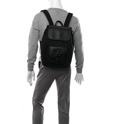 Christian Dior Oblique Jacquard Grained Calfskin Saddle Backpack With Flap Black 2 of 11