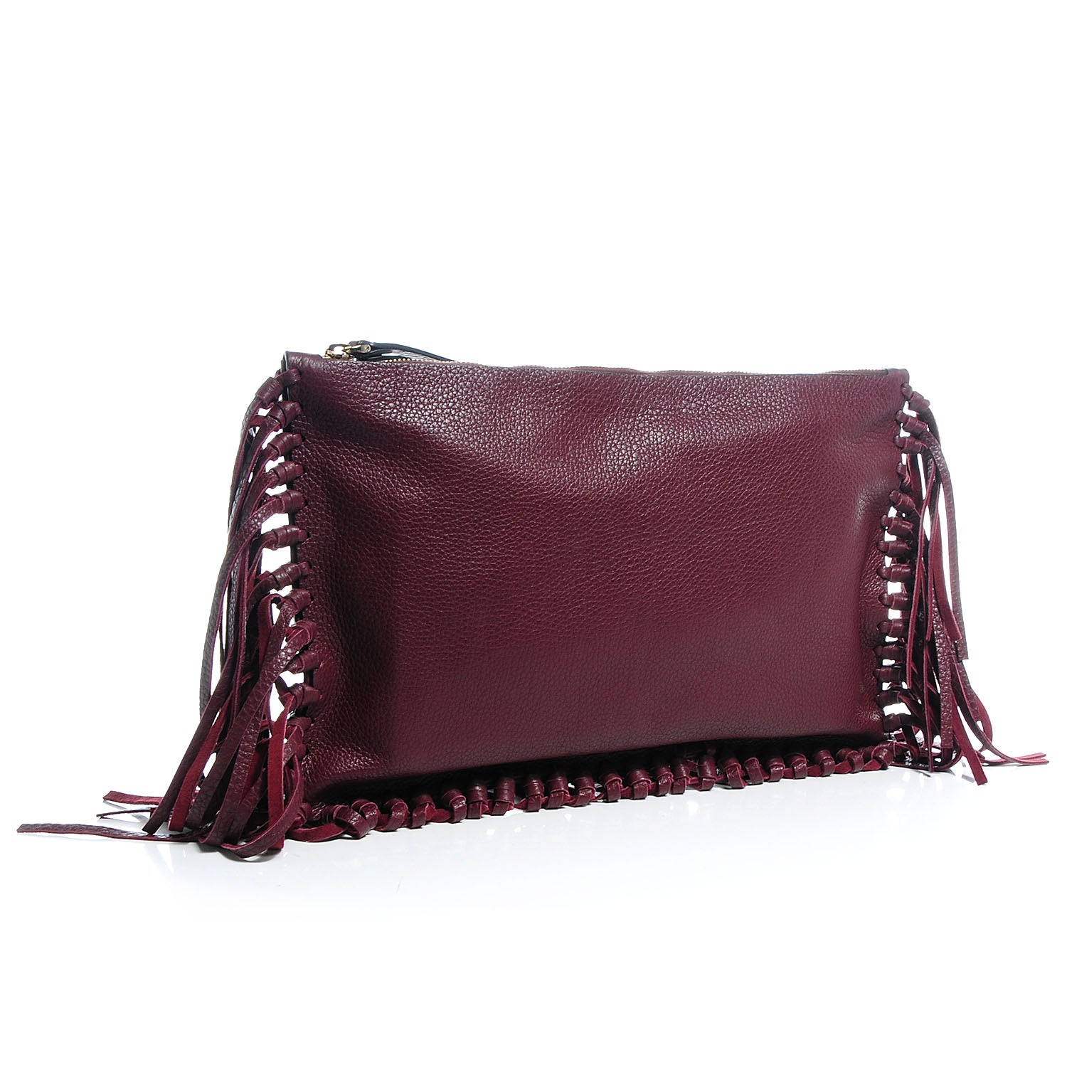 Valentino Garavani Grained Calfskin Oversized Rockee Fringe Clutch Rubin 3 of 7