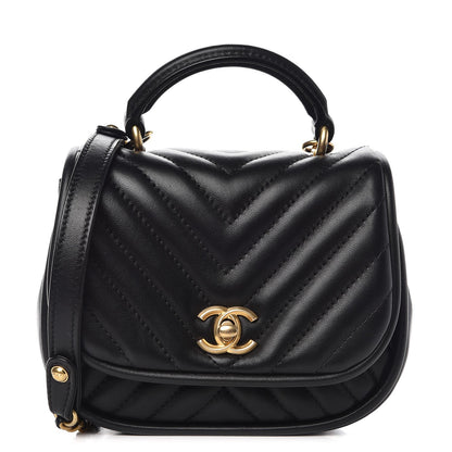 Chanel Lambskin Reverse Chevron Quilted Mini Round Top Handle Flap Black 1 of 8