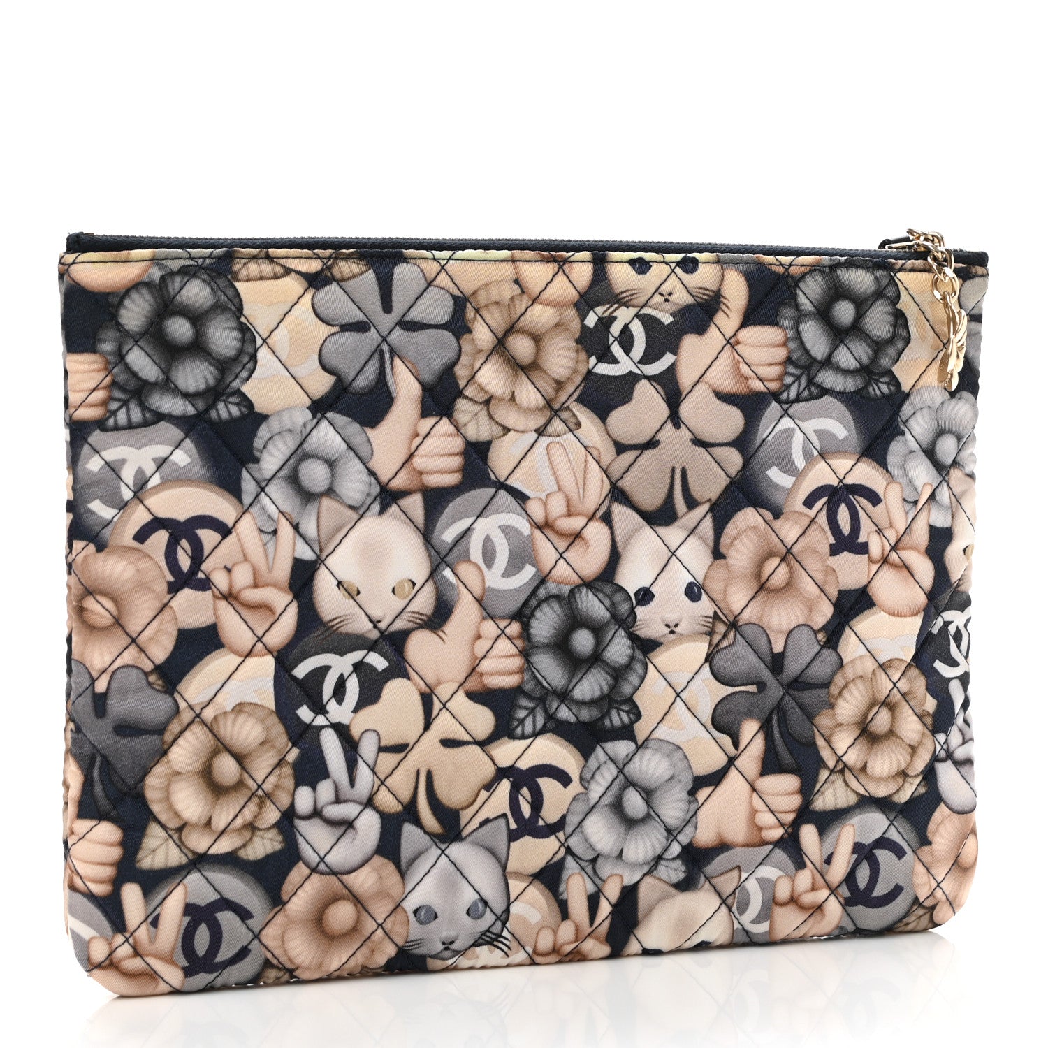 Chanel Nylon Quilted Medium Cat Emoticon Cosmetic Case Navy 3 of 8
