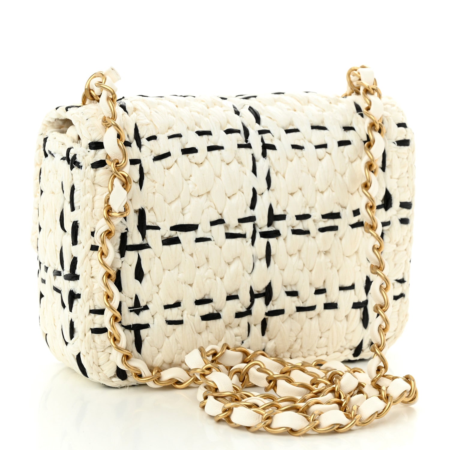 Chanel Raffia Effect Tweedy Mini Flap Bag White Black 3 of 10