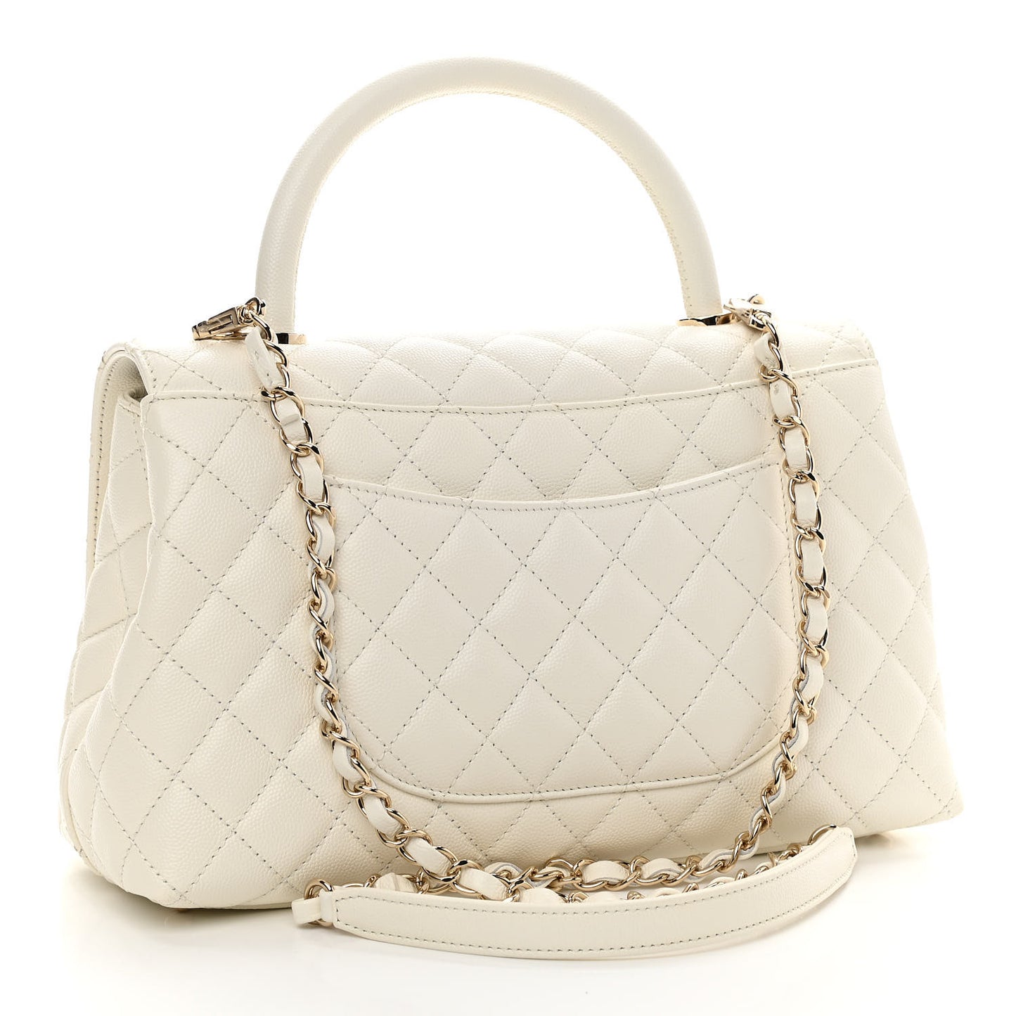 Caviar Quilted Small Coco Handle Flap White