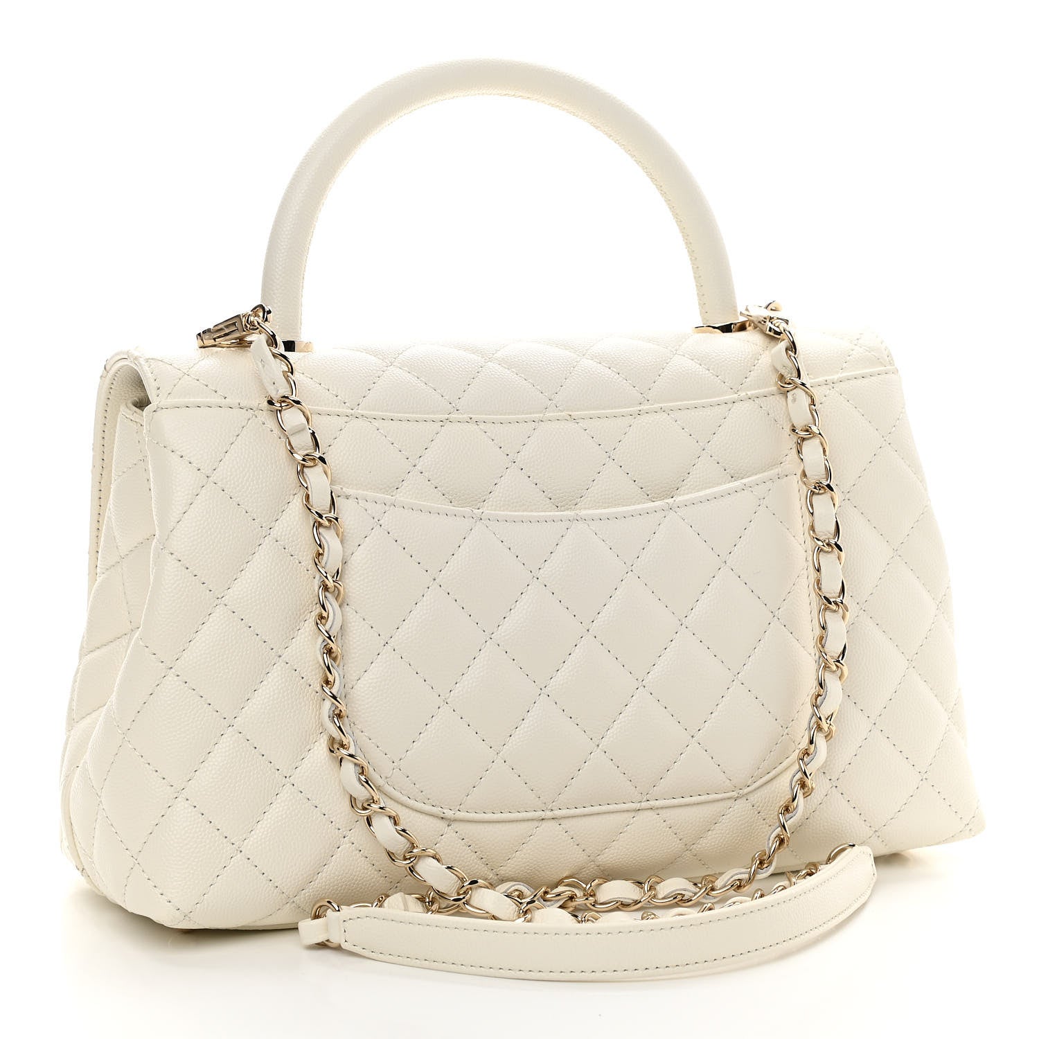 Chanel Caviar Quilted Small Coco Handle Flap White 3 of 11