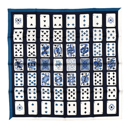 Hermes Silk Jeu de Cartes Scarf 90 Marine White Petrole 1 of 4