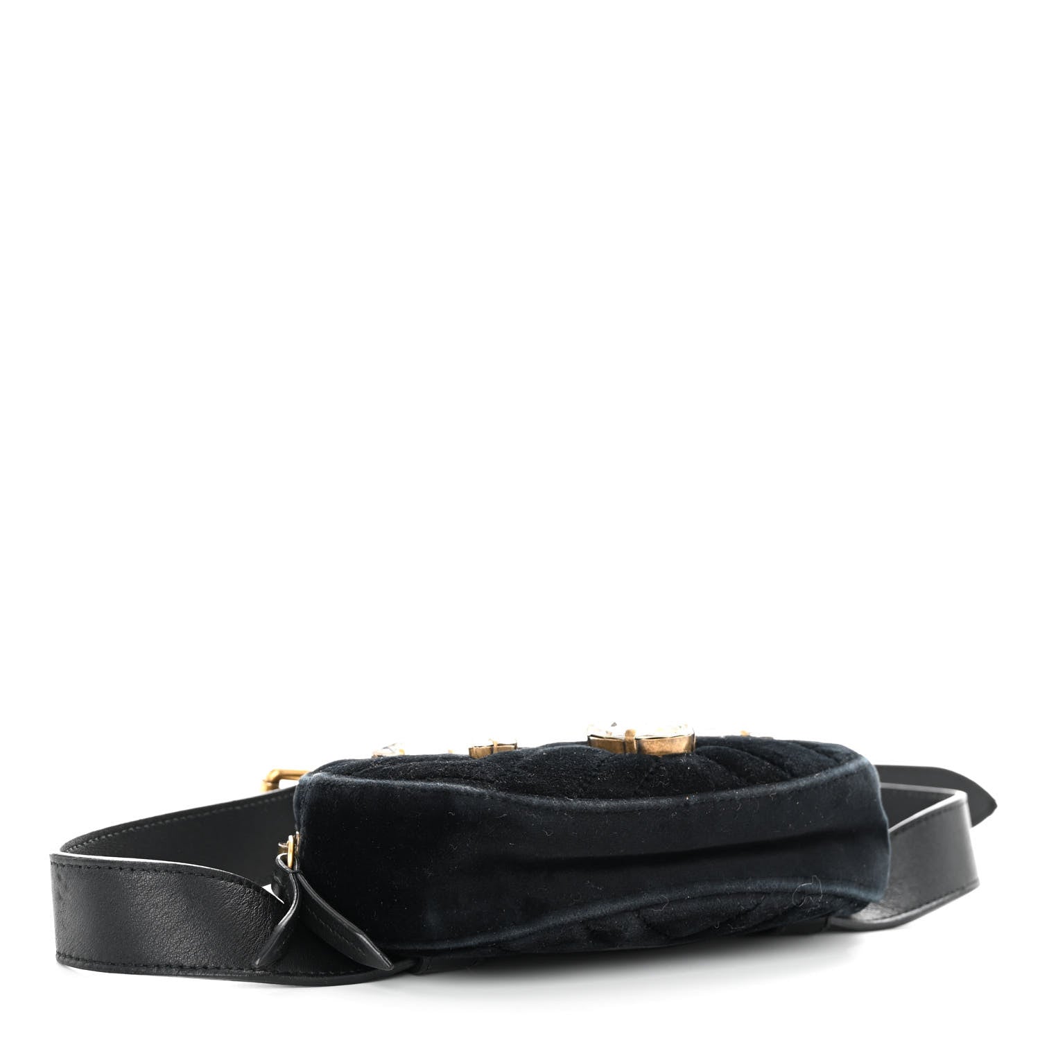 Gucci Velvet Matelasse Marquise Crystals GG Marmont Belt Bag 85 34 Black 4 of 12