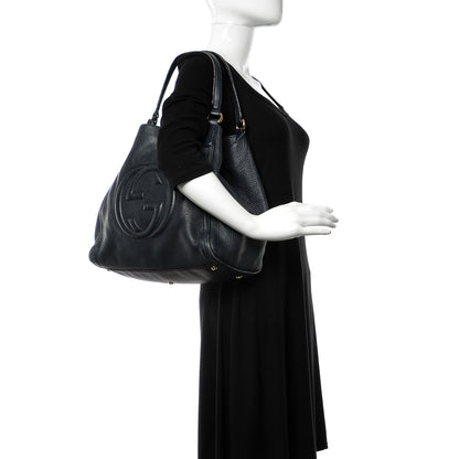 Gucci Pebbled Calfskin Medium Soho Shoulder Bag Blue 2 of 17