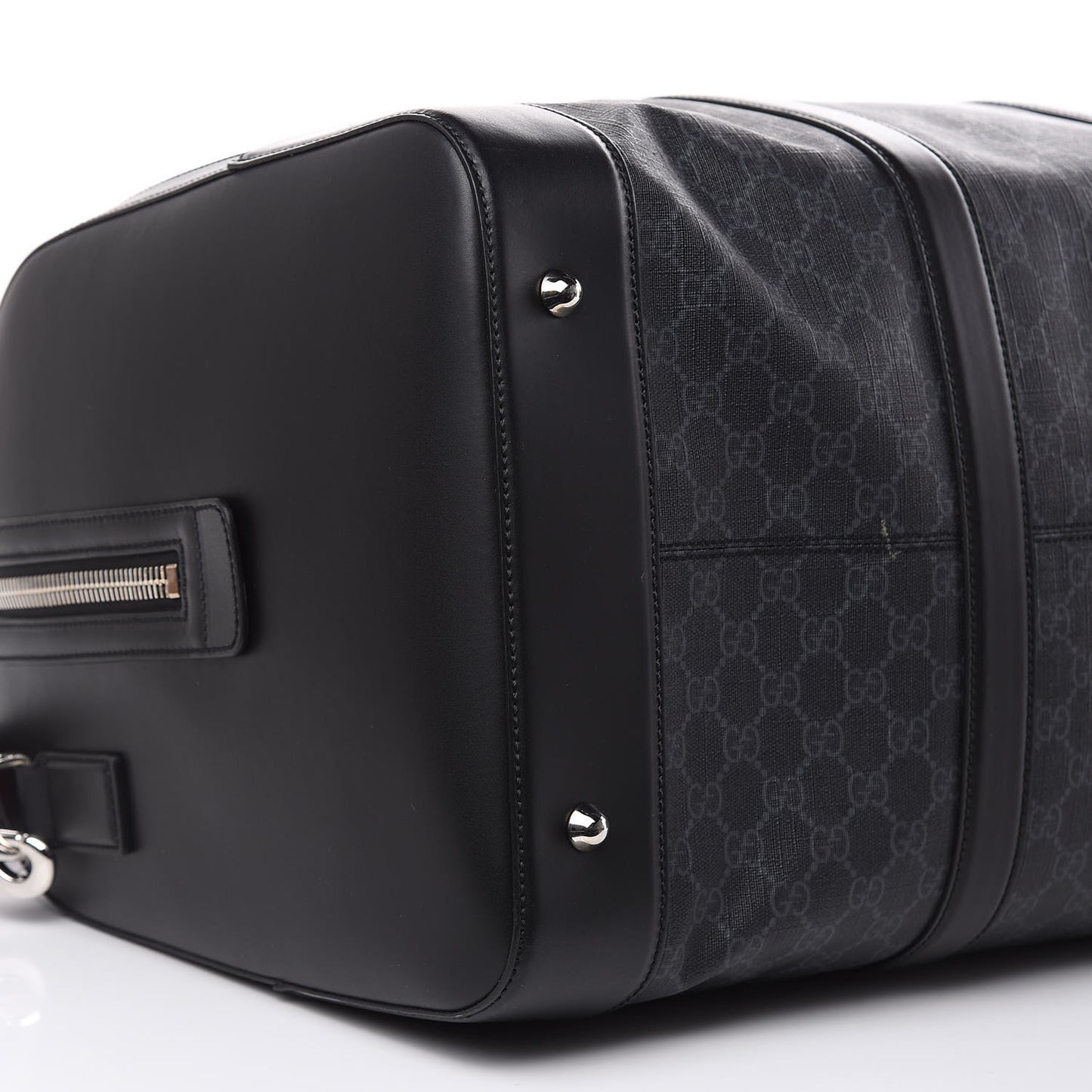 Soft GG Supreme Monogram Appia Calfskin Web Large Carry On Duffle Bag Black Grey