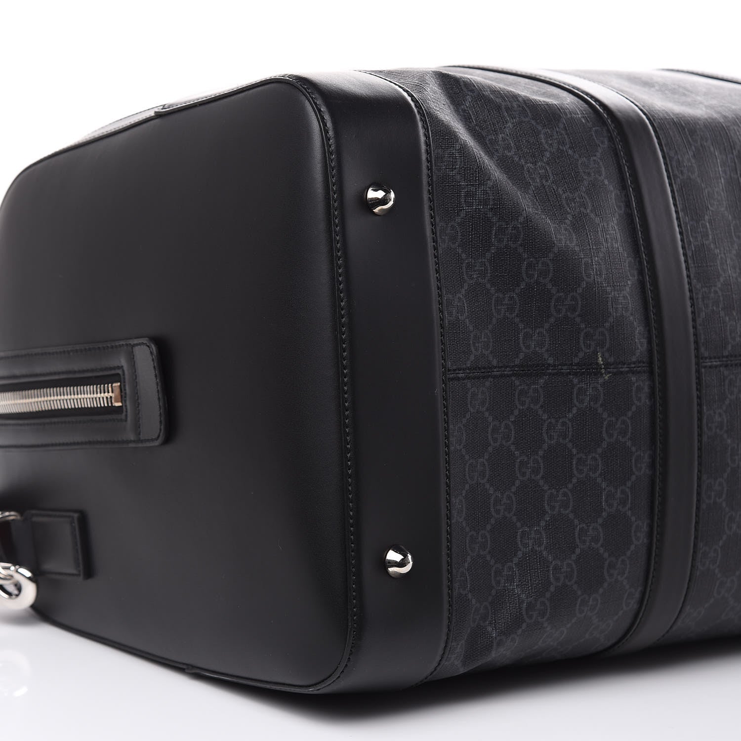 Gucci Soft GG Supreme Monogram Appia Calfskin Web Large Carry On Duffle Bag Black Grey 8 of 10