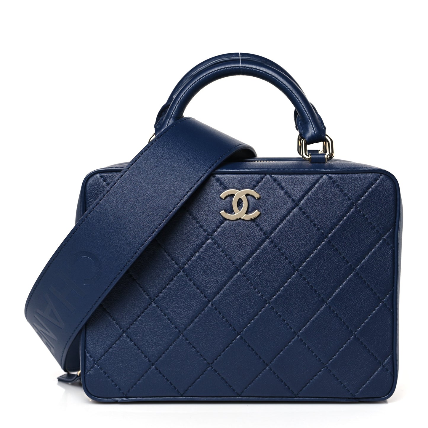 Calfskin Quilted Travel Kit Vanity Case Blue