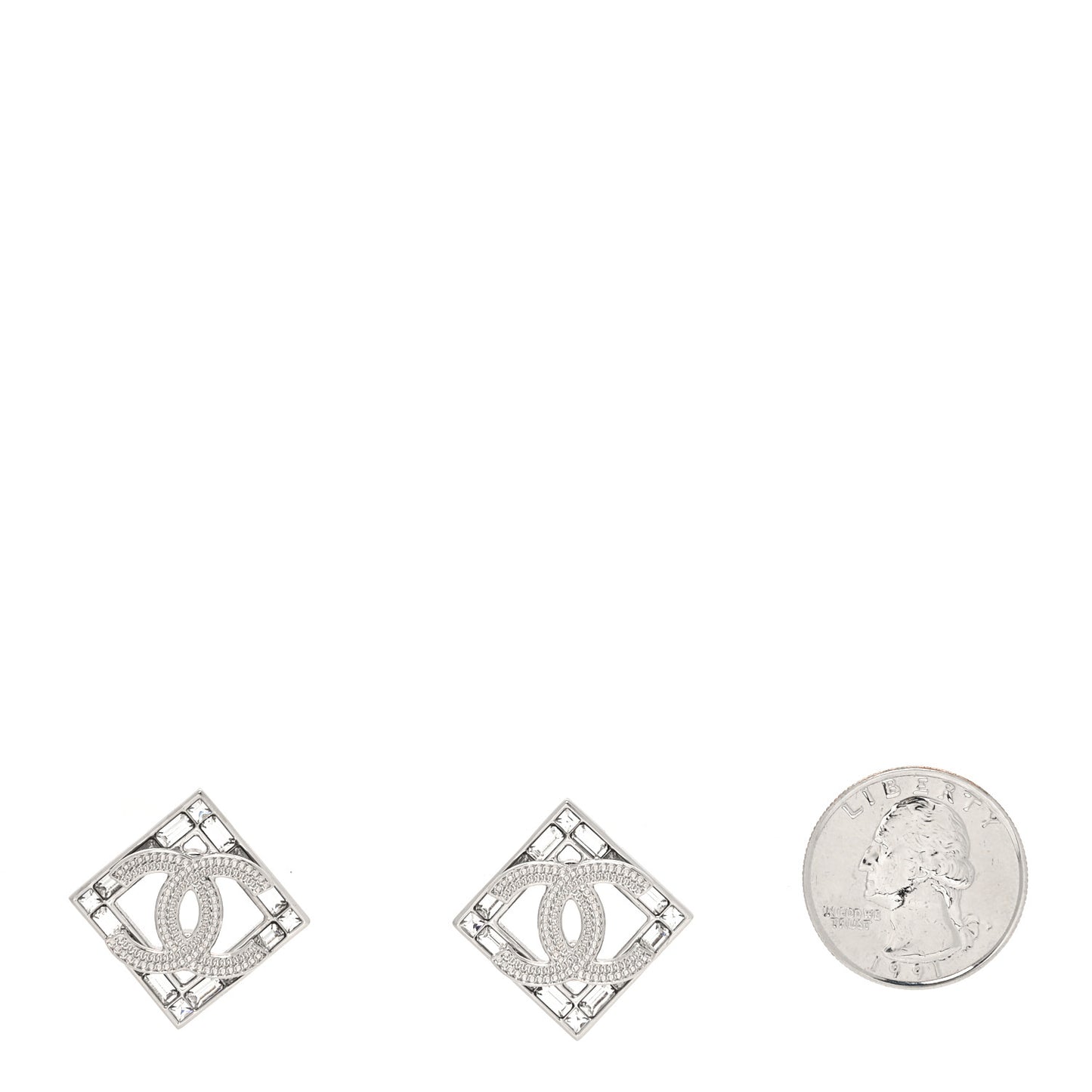 Baguette Crystal Chain CC Earrings Silver