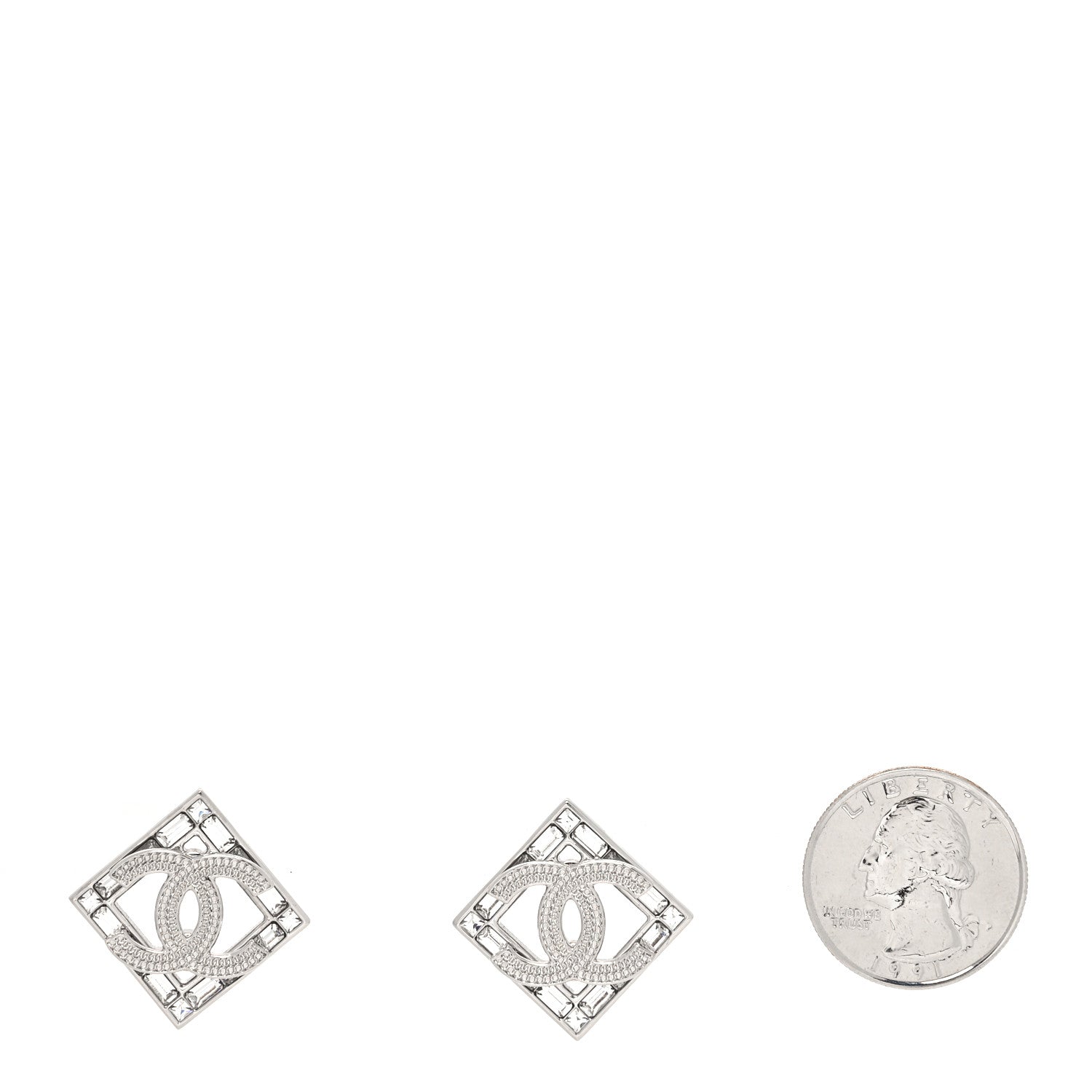 Chanel Baguette Crystal Chain CC Earrings Silver 2 of 4