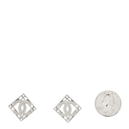 Chanel Baguette Crystal Chain CC Earrings Silver 2 of 4