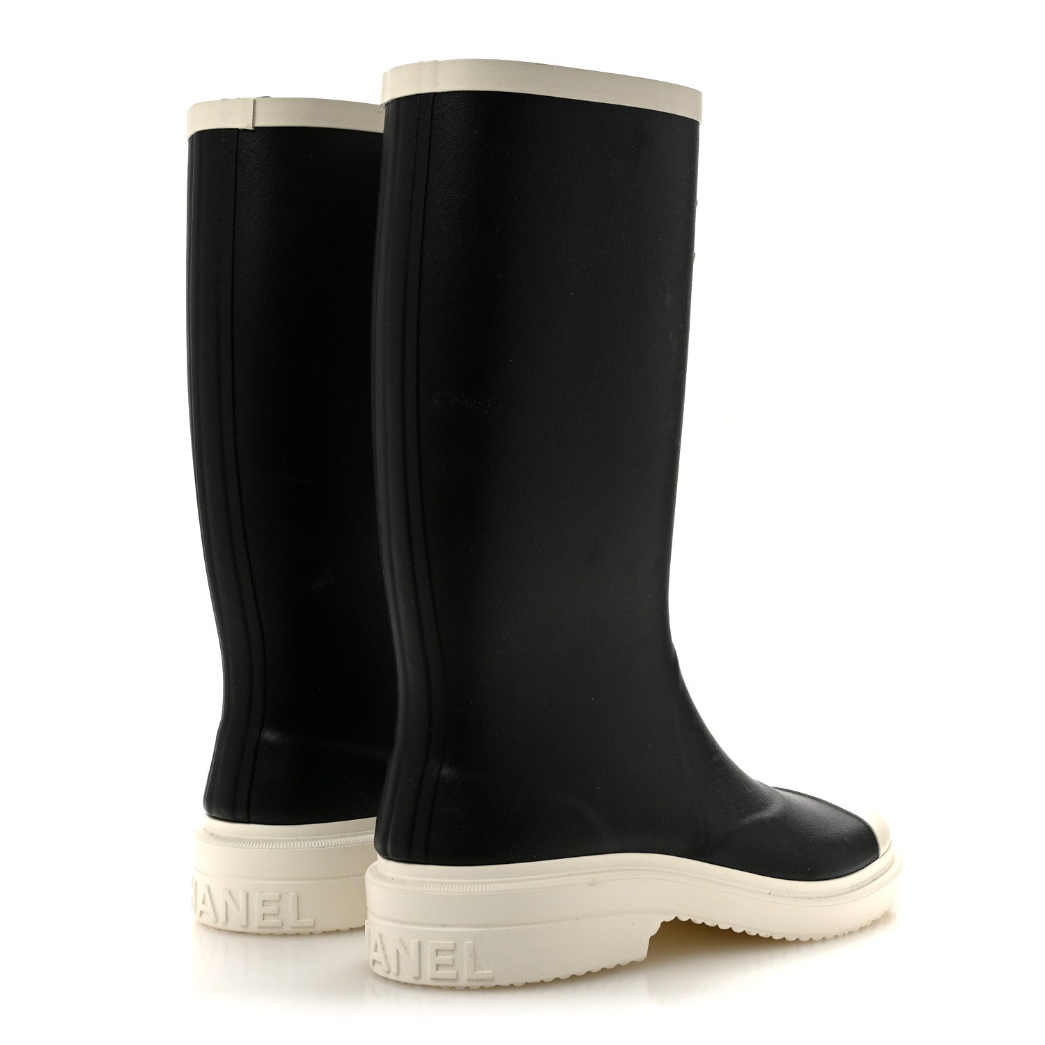Chanel Caoutchouk CC High Boots 38 Black White 5 of 10