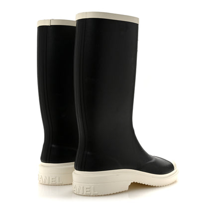 Chanel Caoutchouk CC High Boots 38 Black White 5 of 10