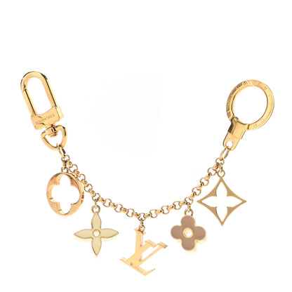 Louis Vuitton Brass Enamel Fleur De Monogram Bag Charm Chain Gold 1 of 3