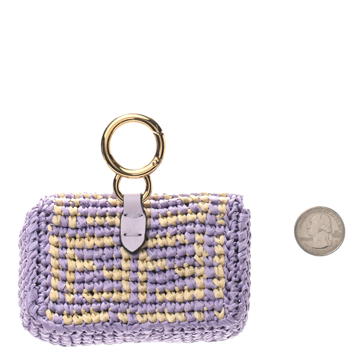 Fendi Raffia Vitello Seta FF Woven Nano Baguette Charm Anemone Natural 2 of 9