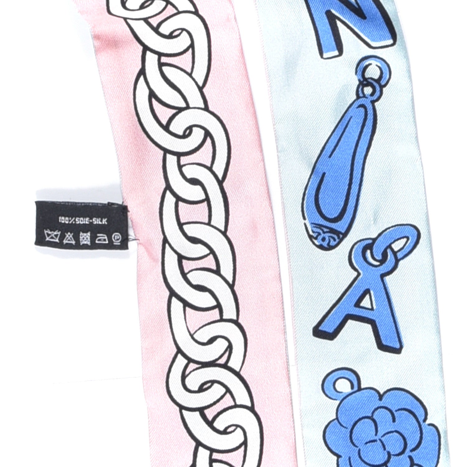 Chanel Silk CC Chain Slim Bandeau Scarf Pink Blue 4 of 4