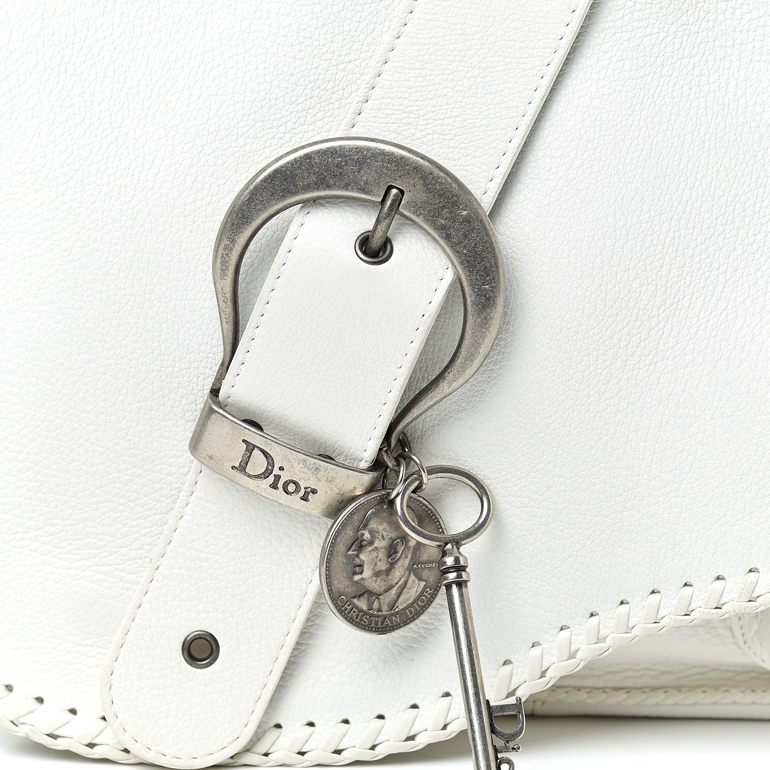 Christian Dior Calfskin Braided Gaucho Double Saddle Bag White 8 of 15