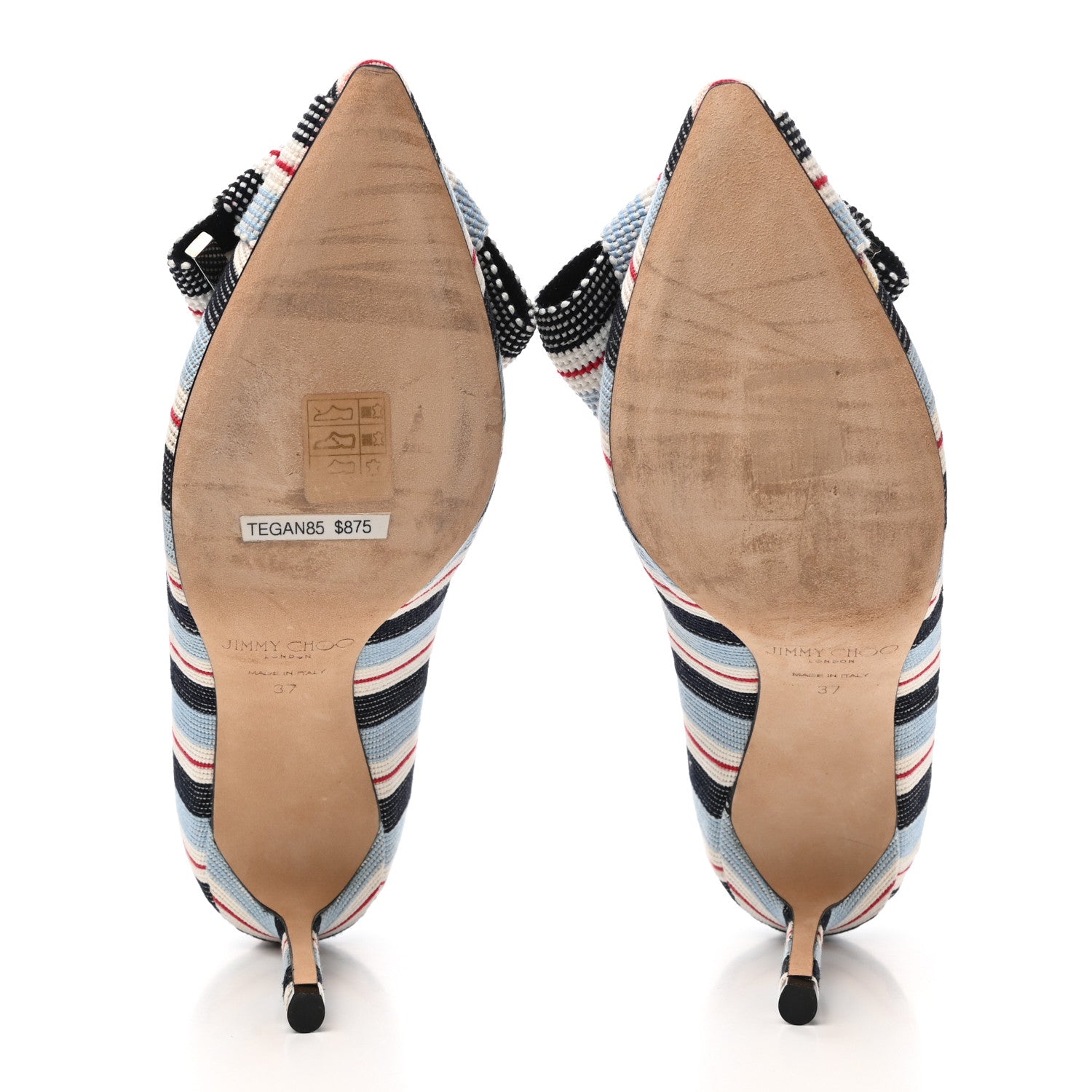 Jimmy Choo Tegan 85 Striped Pumps 37 Blue Red 5 of 8