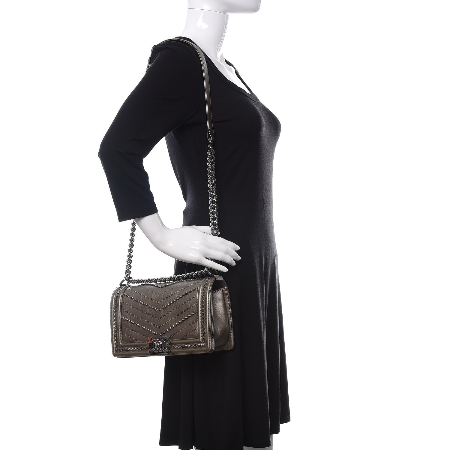 Chanel Metallic Crumpled Calfskin Chevron Chain Medium Boy Flap Grey 2 of 10