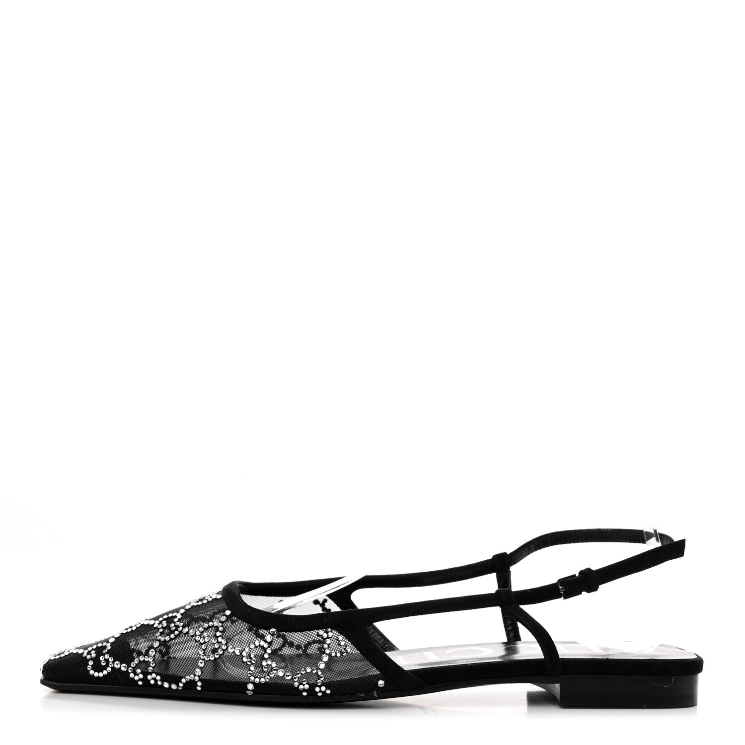 Gucci Suede Mesh Crystal GG Monogram Slingback Ballet Flats 39 Black 1 of 9