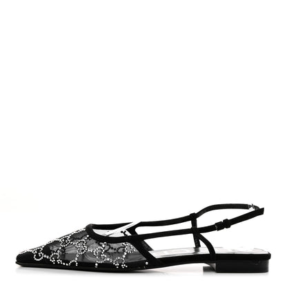 Gucci Suede Mesh Crystal GG Monogram Slingback Ballet Flats 39 Black 1 of 9