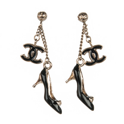 Chanel Enamel CC Heels Charm Earrings Black Gold 2 of 6
