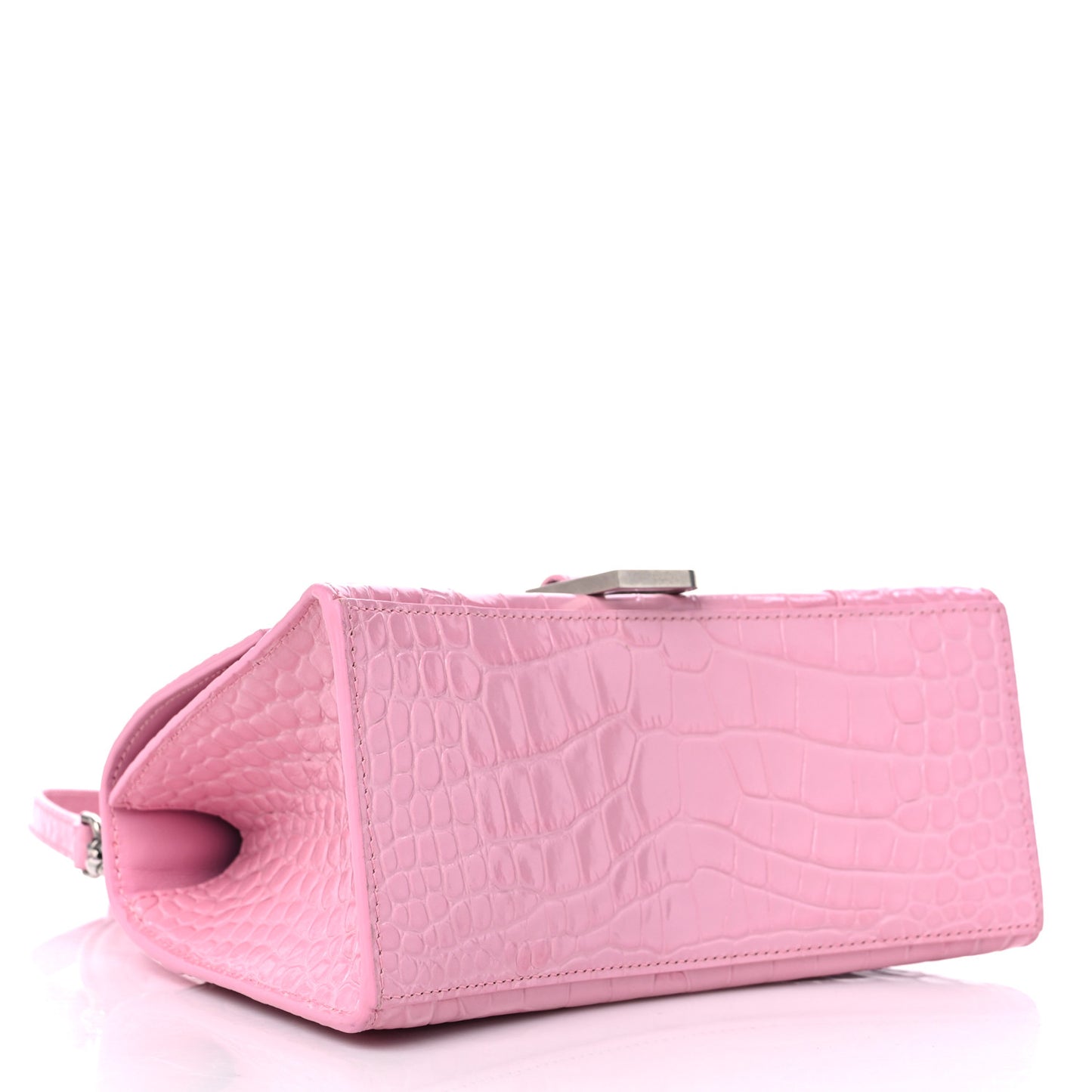 Shiny Calfskin Crocodile Embossed Small Hourglass Top Handle Bag Candy Pink
