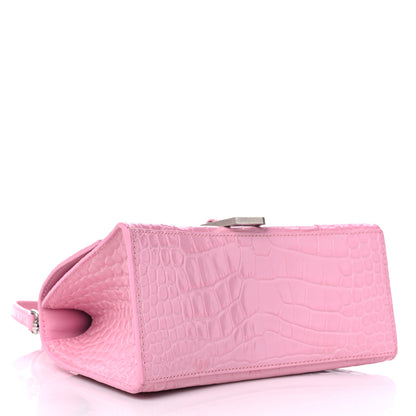Balenciaga Shiny Calfskin Crocodile Embossed Small Hourglass Top Handle Bag Candy Pink 4 of 10